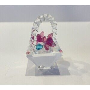 Vintage Crystal ZOO Pink Flowers & Basket Figurine EUC